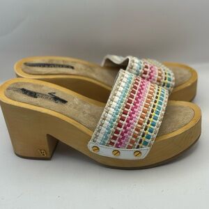 Veronica Beard Women’s Size 5 Hannalee Woven Leather Block-Heel Sandals Colorful